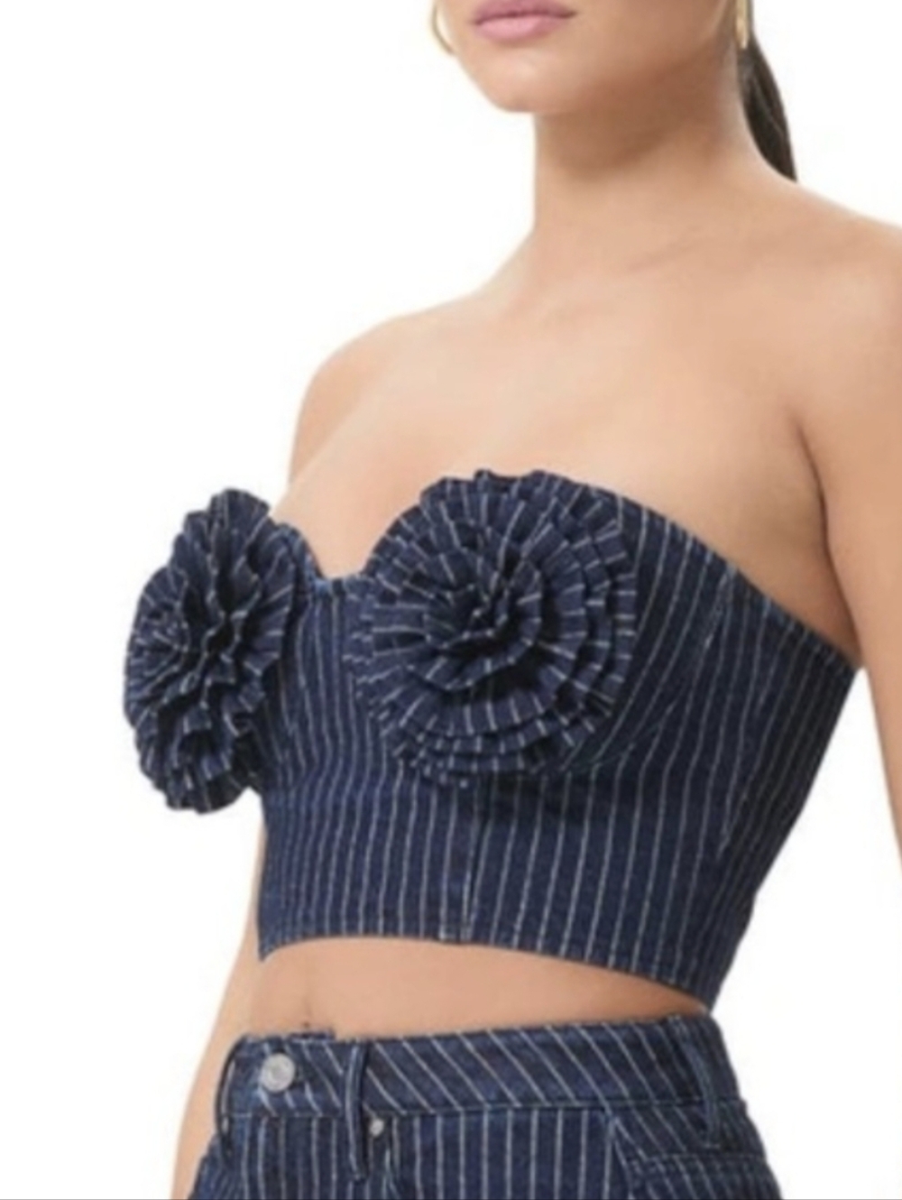 AFRM Kiko Stripe Strapless Crop Corset Top - Black Pinstripe - Picture 4 of 16